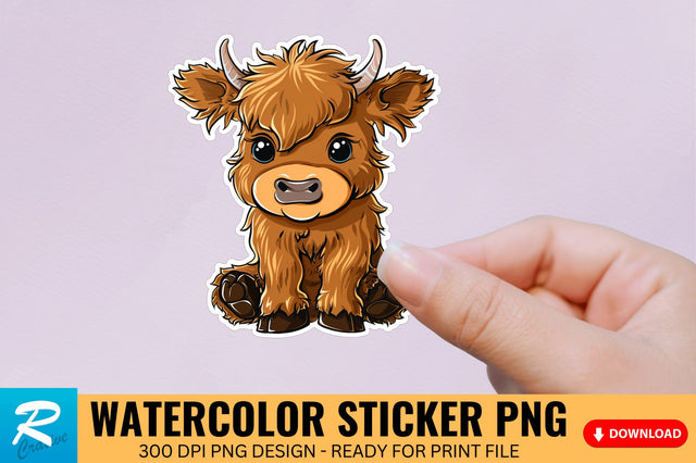 Funny Cute Highland Baby Cow Sticker Clipart Sublimation Regulrcrative 