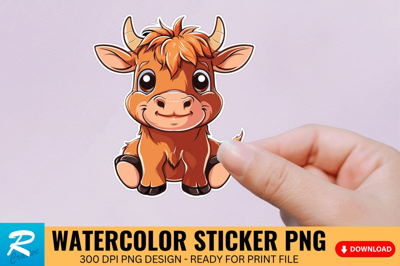 Funny Cute Highland Baby Cow Sticker Clipart Sublimation Regulrcrative 