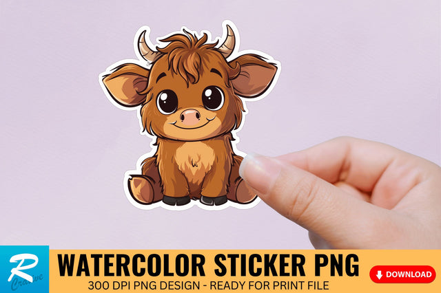 Funny Cute Highland Baby Cow Sticker Clipart Sublimation Regulrcrative 