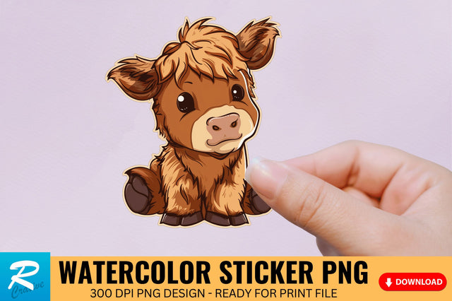 Funny Cute Highland Baby Cow Sticker Clipart Sublimation Regulrcrative 
