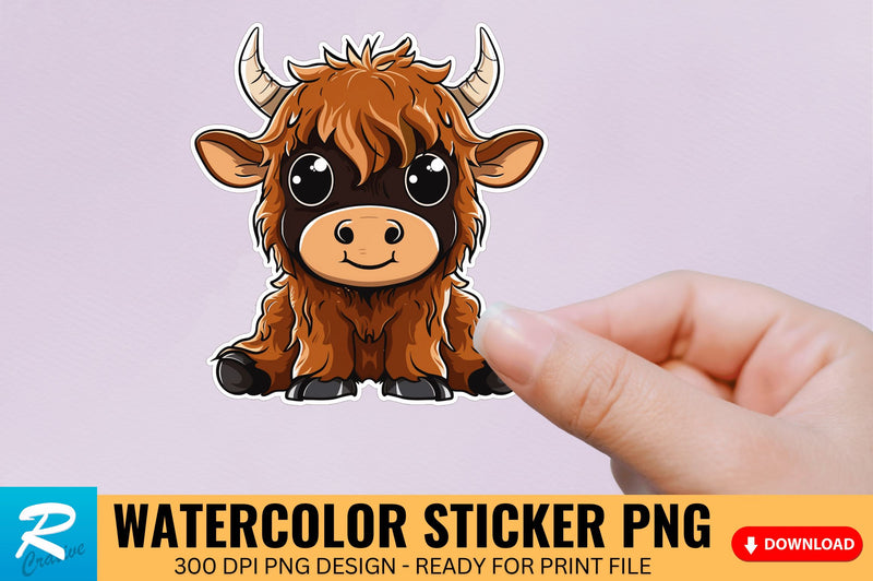 Funny Cute Highland Baby Cow Sticker Clipart Sublimation Regulrcrative 