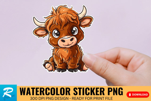 Funny Cute Highland Baby Cow Sticker Clipart Sublimation Regulrcrative 