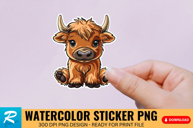 Funny Cute Highland Baby Cow Sticker Clipart Sublimation Regulrcrative 