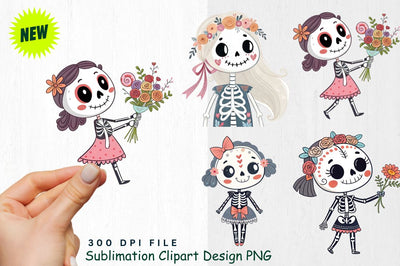 Funny Cute Valentine's day skeletons Clipart Sublimation Regulrcrative 