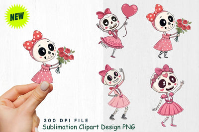 Funny Cute Valentine's day skeletons Clipart Sublimation Regulrcrative 