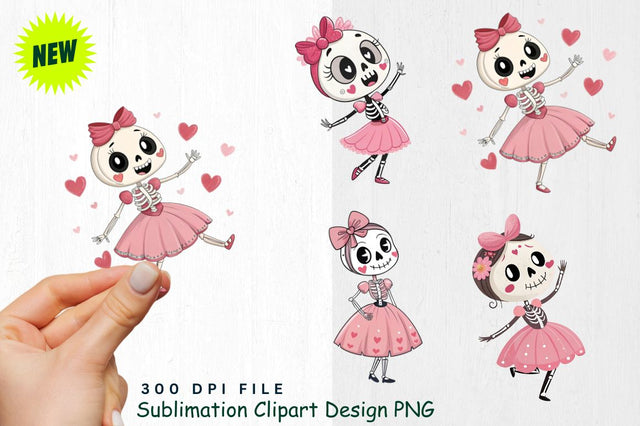 Funny Cute Valentine's day skeletons Clipart Sublimation Regulrcrative 