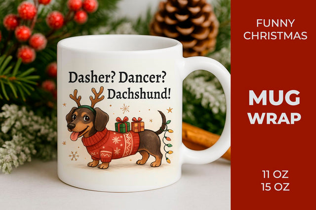 Funny Dachshund Christmas Mug, funny christmas mug Sublimation KMarinaDesign 