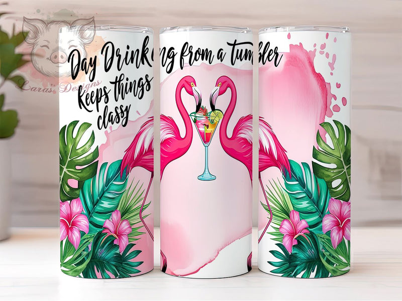 Funny Day Drinking Tumbler, Flamingo Design, Sarcastic Tumbler Wrap, Summer Tumbler, Sublimation PNG, 20oz Tumbler, Party Gift, Humor Tumbler Sublimation Lara' s Designs 