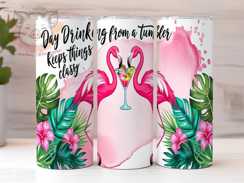 Funny Day Drinking Tumbler, Flamingo Design, Sarcastic Tumbler Wrap, Summer Tumbler, Sublimation PNG, 20oz Tumbler, Party Gift, Humor Tumbler Sublimation Lara' s Designs 