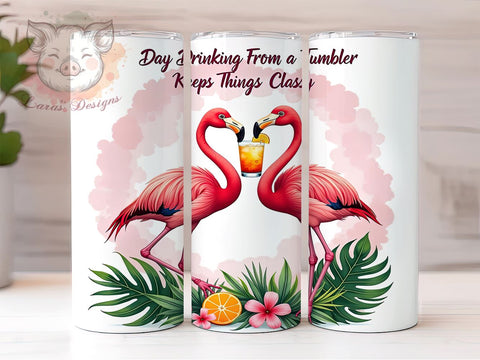 Funny Day Drinking Tumbler, Flamingo Design, Sarcastic Tumbler Wrap, Summer Tumbler, Sublimation PNG, 20oz Tumbler, Party Gift, Humor Tumbler Sublimation Lara' s Designs 
