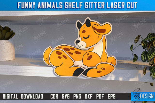 Funny Deer Shelf Sitters Laser Cut | Wooden Animals Figurine | CNC File SVG Fly Design 