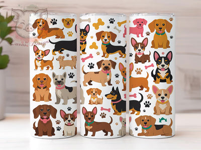 Funny Dog Breed Tumbler, Funny Pets, Dog Lover, Seamless Pattern, Whimsical Art, 20Oz Tumbler, Sublimation Wrap Sublimation Lara' s Designs 