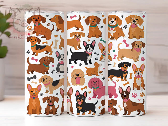 Funny Dog Breed Tumbler, Funny Pets, Dog Lover, Seamless Pattern, Whimsical Art, 20Oz Tumbler, Sublimation Wrap Sublimation Lara' s Designs 