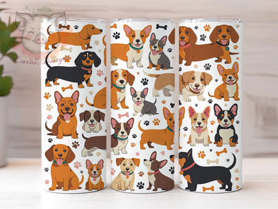 Funny Dog Breed Tumbler, Funny Pets, Dog Lover, Seamless Pattern, Whimsical Art, 20Oz Tumbler, Sublimation Wrap Sublimation Lara' s Designs 