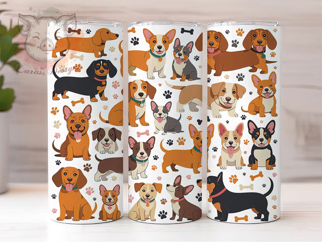 Funny Dog Breed Tumbler, Funny Pets, Dog Lover, Seamless Pattern, Whimsical Art, 20Oz Tumbler, Sublimation Wrap Sublimation Lara' s Designs 