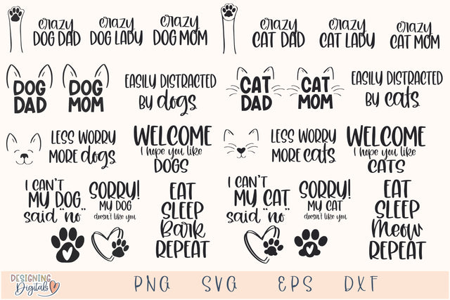 Funny Dog & Cat SVG Bundle, Dog Mom SVG Files for Cricut, Crazy Cat Lady Design, Paw Print PNG for Sublimation, Dog and Cat Lovers Gift SVG Designing Digitals 