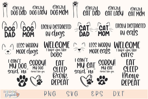 Funny Dog & Cat SVG Bundle, Dog Mom SVG Files for Cricut, Crazy Cat Lady Design, Paw Print PNG for Sublimation, Dog and Cat Lovers Gift SVG Designing Digitals 