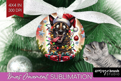 Funny Dog Christmas Ornament PNG Sublimation OrangeBrushStudio 