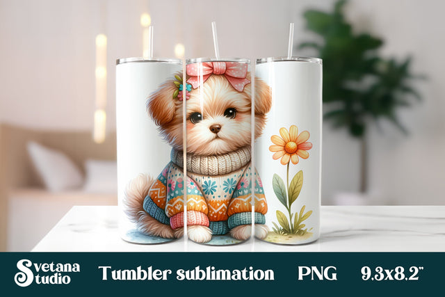 Funny dog flower tumbler sublimation PNG design SVG Svetana Studio 