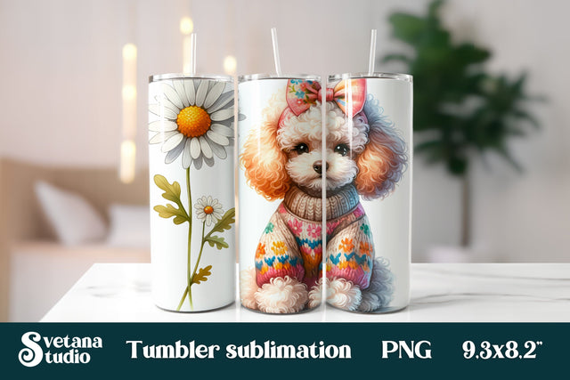 Funny dog poodle flower daisy tumbler sublimation Sublimation Svetana Studio 