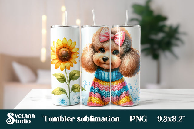 Funny dog poodle flower tumbler wrap sublimation PNG design Sublimation Svetana Studio 