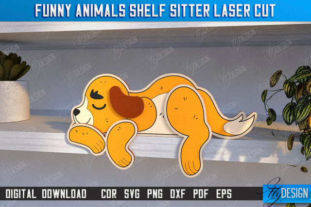 Funny Dog Shelf Sitters Laser Cut | Wooden Animals Figurine | CNC File SVG Fly Design 