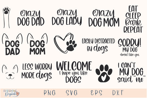 Funny Dog SVG Bundle, Dog Mom svg Files for Cricut, Cute Dog Dad Gift, Pet lovers png for tshirts, sublimation, sticker, tote bag, Paw Print SVG Designing Digitals 