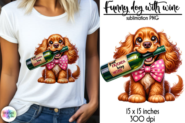 Funny Dog with Wine Bottle Sublimation, Dog Love Print, Wine Lover PNG Sublimation Designs by Ira 