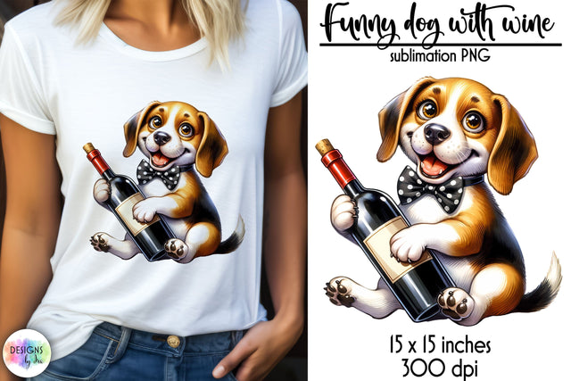 Funny Dog with Wine Bottle Sublimation, Dog Love Print, Wine Lover PNG Sublimation Designs by Ira 