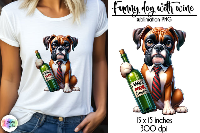 Funny Dog with Wine Bottle Sublimation, Dog Love Print, Wine Lover PNG Sublimation Designs by Ira 