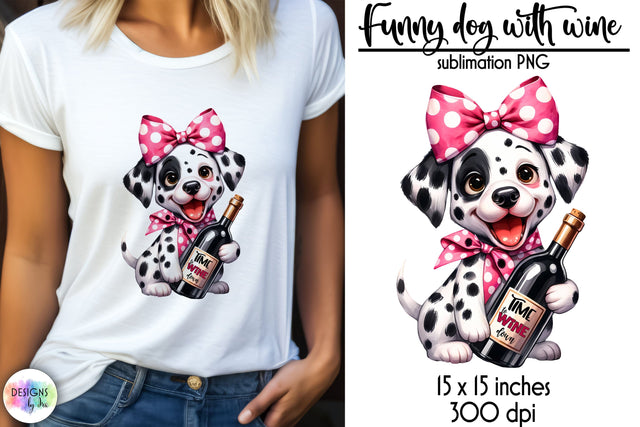 Funny Dog with Wine Bottle Sublimation, Dog Love Print, Wine Lover PNG Sublimation Designs by Ira 