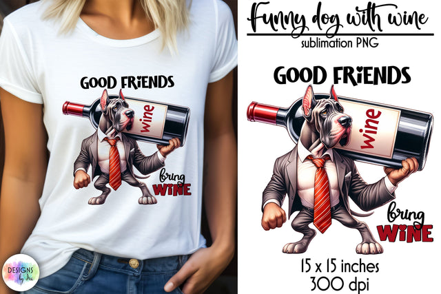 Funny Dog with Wine Bottle Sublimation, Dog Love Print, Wine Lover PNG Sublimation Designs by Ira 