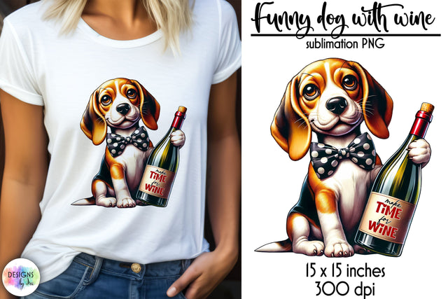 Funny Dog with Wine Bottle Sublimation, Dog Love Print, Wine Lover PNG Sublimation Designs by Ira 