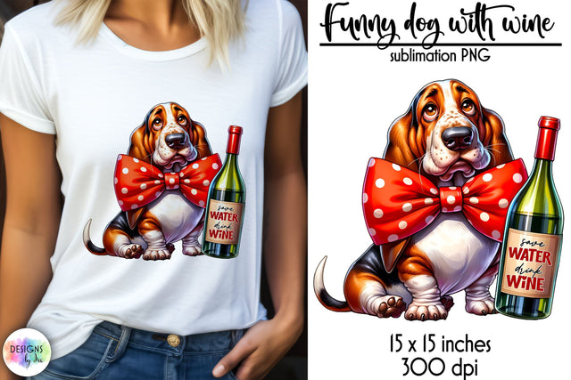 Funny Dog with Wine Bottle Sublimation, Dog Love Print, Wine Lover PNG Sublimation Designs by Ira 