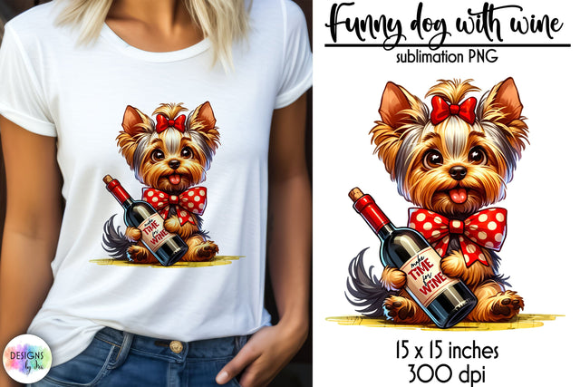 Funny Dog with Wine Bottle Sublimation, Dog Love Print, Wine Lover PNG Sublimation Designs by Ira 