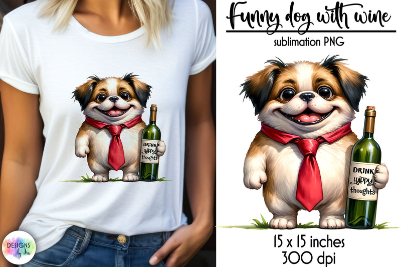 Funny Dog With Wine Bottle Sublimation - So Fontsy