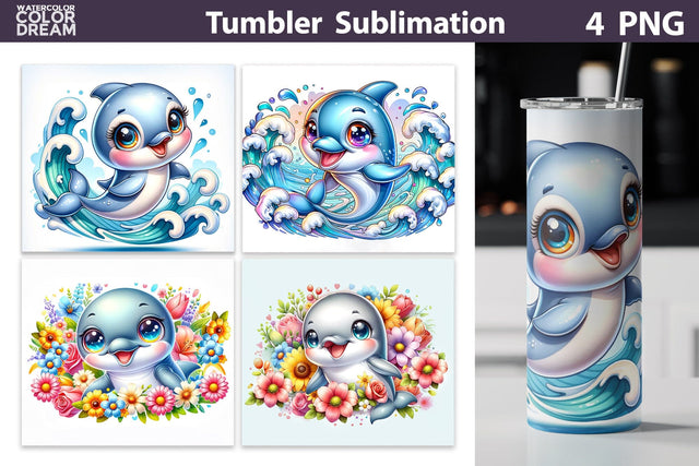 Funny Dolphin Tumbler Sublimation | Cute Dolphin Tumbler Sublimation WatercolorColorDream 