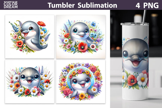 Funny Dolphin Tumbler Sublimation | Cute Dolphin Tumbler Sublimation WatercolorColorDream 
