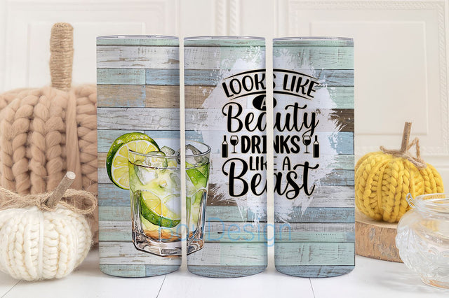Funny Drinking Drinks Like a Beast Tumbler Wrap PNG, Sublimation Tumbler 20 oz Skinny Tumbler, Instant Download, Summer Tumbler Wrap Tequila Sublimation BouDesign 