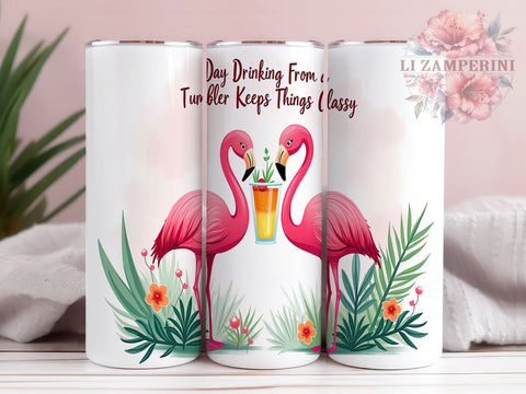 Funny Drinking Tumbler, Flamingo Tumbler Design, Sarcastic Tumbler, Day Drinking Tumbler, 20oz Tumbler, Sublimation PNG, Summer Drinkware, Humorous Flamingo Design Sublimation Li Zamperini 