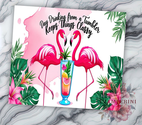Funny Drinking Tumbler, Flamingo Tumbler Design, Sarcastic Tumbler, Day Drinking Tumbler, 20oz Tumbler, Sublimation PNG, Summer Drinkware, Humorous Flamingo Design Sublimation Li Zamperini 