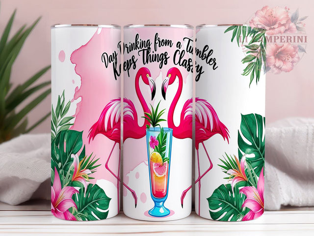Funny Drinking Tumbler, Flamingo Tumbler Design, Sarcastic Tumbler, Day Drinking Tumbler, 20oz Tumbler, Sublimation PNG, Summer Drinkware, Humorous Flamingo Design Sublimation Li Zamperini 