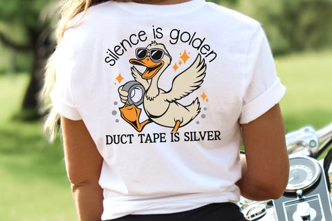 Funny duck svg, silence is golden duct tape is silver, sarcastic quote png dxf, snarky duck design SVG TonisArtStudio 