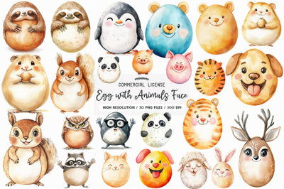 Funny Egg with Animals Face Clipart PNG Sublimation PaperPrintSVG 