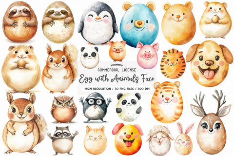 Funny Egg with Animals Face Clipart PNG Sublimation PaperPrintSVG 