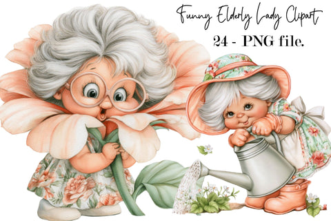 Funny Elderly Lady Clipart PNG Bundle Sublimation SVGArt 