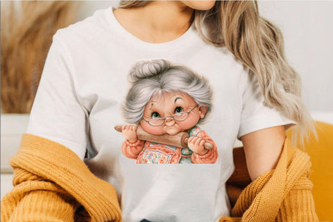 Funny Elderly Lady Clipart PNG Bundle Sublimation SVGArt 