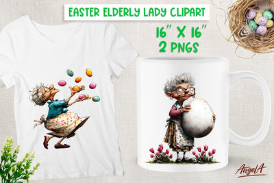 Funny Elderly lady with Easter eggs clipart PNG Sublimation Angelina Semenova 
