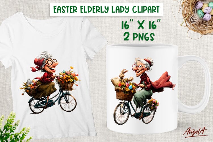 Funny Elderly Old lady clipart Easter clip art PNG Sublimation Angelina Semenova 