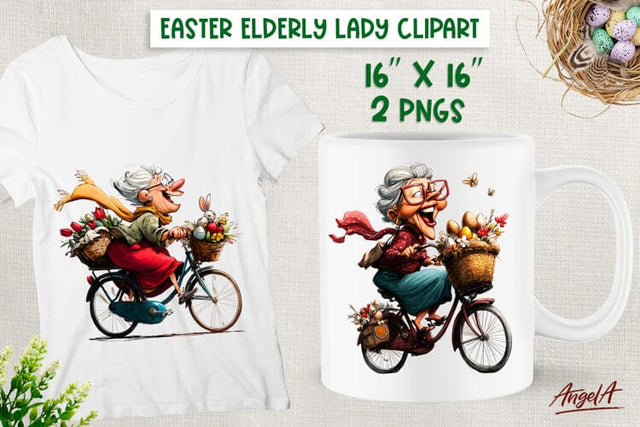 Funny Elderly Old lady clipart Easter clip art PNG Sublimation Angelina Semenova 